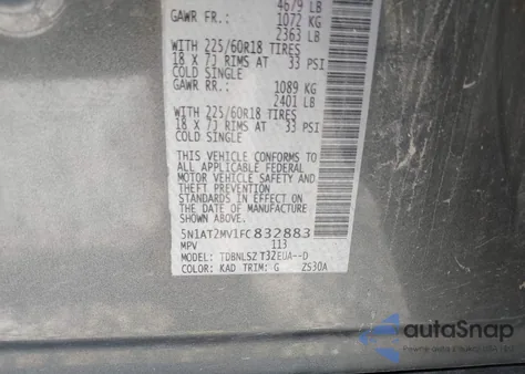 2015 Nissan Rogue Sl z USA, uszkodzony, nr VIN 5N1AT2MV1FC832883